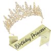 CAVETEE Princess Crown and Birthday Princess Sash,Glod Birthday Tiara With Glitter Sash for Princess Party Decorations Happy Birthday Accessories Birthday Crown and Tiara for Women Girls