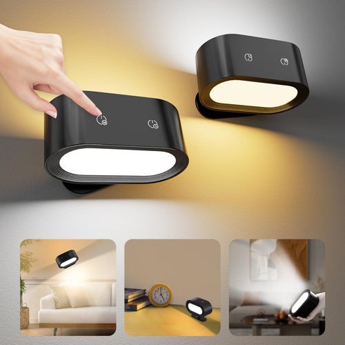 Battery Operated Wall Sconces Set of Two, 16 RGB Colors Changeable Dimmable Wall Light with Remote Control Height Vintage Sconces, Wall Lighting Wall Lamp for Bedroom Living Room (Black-Up & Down)