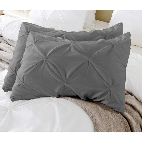 King Pillow Shams Set of 2 Pinch Pleated Dark Grey Pillow Shams King 20X36 Pinch Pillow Covers 100% Egyptian Cotton 600 Thread Count Hotel Class Bedding King Size Decorative Pinch Pillow Shams Set