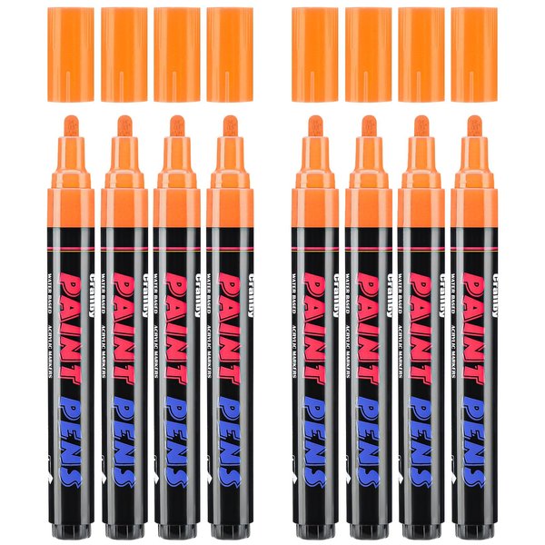 Craiiby Orange Paint Pens Paint Markers - 8 Pack Permanent Acrylic Quick Dry Waterproof Marker Pens for Rocks Wood Fabric Plastic Canvas Glass Mugs Metal Tire Stone
