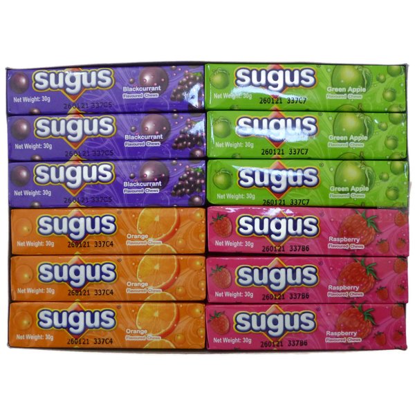 Sugus Chewy Candy Candies Bar Assorted Flavour Green Apple ,Blackcurrant, Orange and Raspberry, (Pack of 12) / 12.72 Ounce