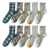 MarJunSep Women's Cute Vintage Floral Patterned Cotton Crew Socks Teen Girls Korean Kawaii Fancy Dress Socks Blue Flower Palace Socks