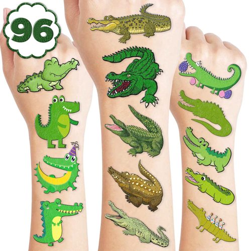 108 PCS Alligator Birthday Party Decorations Supplies Favors Alligator Crocodile Animal Decor Stickers Temporary Tattoos For Girls Boys Gift School Prizes Rewards