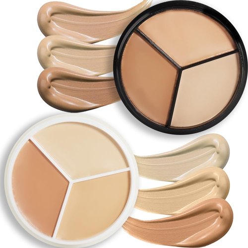 Pro 2pcs Tri-color Face Concealer Contour Palette.Demi Beige Color Correct Cream Foundation Palet.Natural Ivory Cream Makeup Plate Waterproof 02#