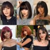 Refined Short Bob Wigs With Bangs 12 inch Straight Synthetic Cosplay Party Wig For Women Daily Use Colorful Hair Wigs (PGrey, 12 Inch)