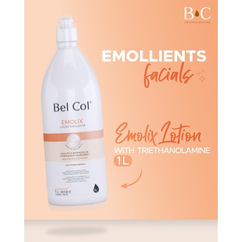 Bel Col Emolix Emollient Lotion with Triethanolamine for Easy Pustule and Blackhead Removal, Anti-Acne Treatment, and Skin Descaling - Suitable for All Skin Types (34 Fl Oz)