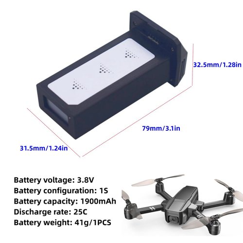 sea jump 2PCS 3.8V 1900mAh 1S Lipo Battery for HS440 Quadcopter, Foldable Remote Control Drone Backup Battery