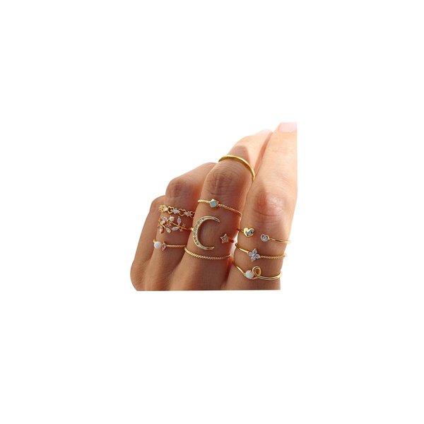 INENIMARTJ Boho Rings for Women Teen Girls,Gold Stacking Rings Set Stackable Knuckle Moon Star Heart Leaf Mid Finger Rings Cute Rings Stocking Stuffers for Christmas Gifts