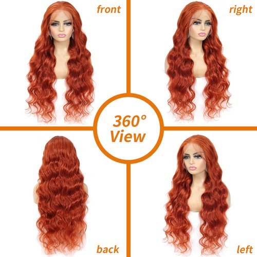 Asidow Ginger Orange Body Wave Lace Front Wigs Human Hair Pre Plucked with Baby Hair 180% Density 13x4 HD Lace Frontal Glueless Wigs for Women 30 inch