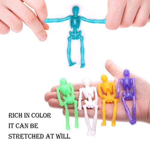 AnNido Halloween Stretchy Skeleton Toys, 50PCS Assorted Color Stretchy Skull Toys for Party Favors, Happy Halloween Goody Bag Fillers, Halloween Sticky Toys for Kids, Boys & Girls