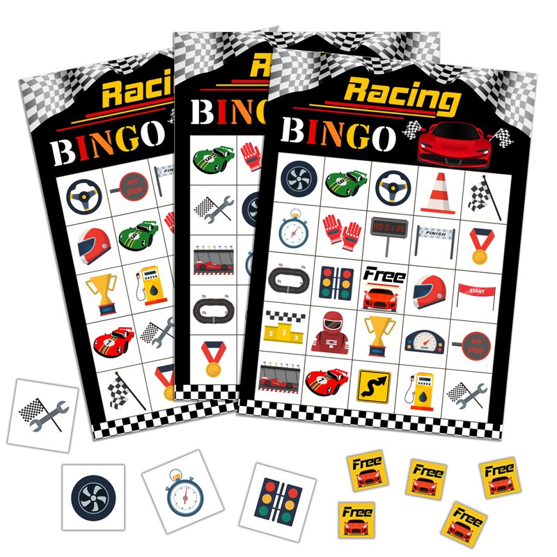 QUDNCR Racing Bingo Game, Race Car Party Bingo Cards for Adults, Racing ...