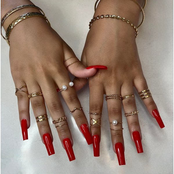 Blanca's Thicks Press On Nails Instant Long Acrylic Nails Square Shaped Reusable 24 Piece set with Glue Fake Nails Full Cover for Women and Girls (Red)