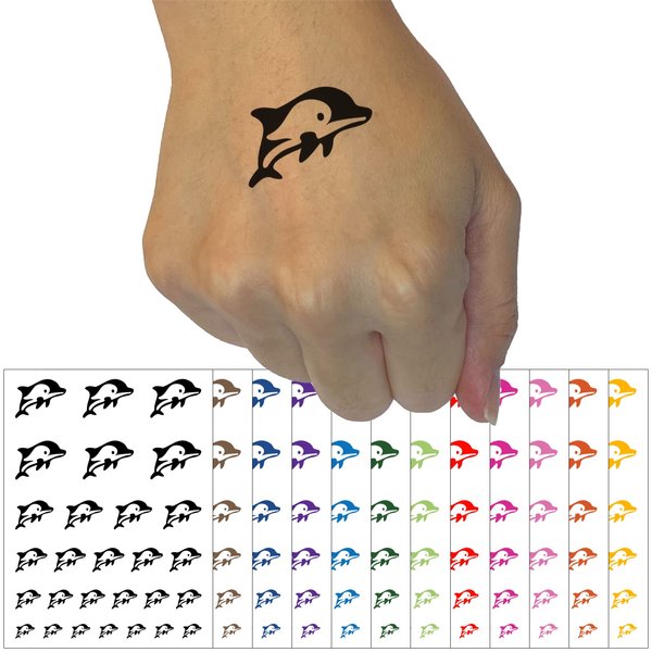 Cute Chibi Striped Dolphin Temporary Tattoo Water Resistant Fake Body Art Set Collection - Purple (One Sheet)