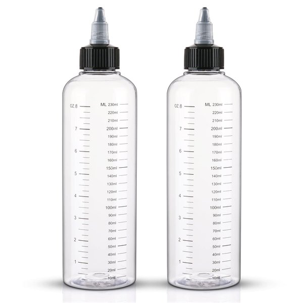 Cosywell Applicator Bottle for Hair 8.5oz 2 Pack Hair Squeeze Bottles with Graduated Scale Hair Dye Applicator Bottle Twist-On Top Tip Cap Empty Plastic Hair Color Oil Bottle