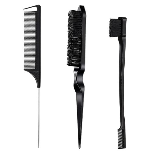 Slick Back Hair Brush, Edge Brush, Rat Tail Comb 3Pcs Hair Accessories Comb Set, Slick Back Hair Products for Smooth, Styling, Tamer Frizz, Baby Hair Brush for Edge Control, Rat Tail Comb for Parting