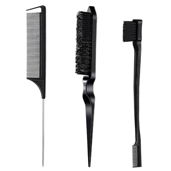Slick Back Hair Brush, Edge Brush, Rat Tail Comb 3Pcs Hair Accessories Comb Set, Slick Back Hair Products for Smooth, Styling, Tamer Frizz, Baby Hair Brush for Edge Control, Rat Tail Comb for Parting