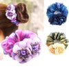 AsggBah 3pcs Premium Women Hair Elastic Scrunchies with Flower & Crystal Deco Elegant Hair Ties Hair Band Hair Accessory for Ponytail Hairball