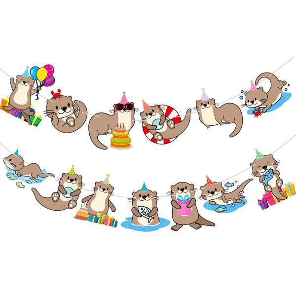 Otter Party Banners 2Pcs Cute Otter Party Decorations Sea Animal Themed Birthday Party Banner Decorations for Sea and River Otters Theme Party Ocean Animal Party Baby Shower Supplies