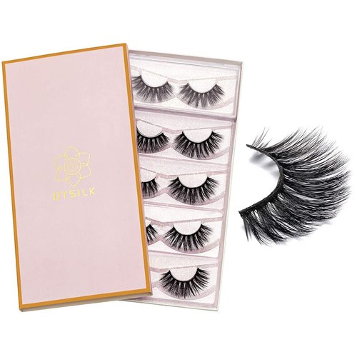 DYSILK Lashes False Eyelashes - Mink Lashes 5 Pairs 6D Faux Eyelash - Wispy Eyelashes Fluffy Strip Lashes Fake Eyelashes Reusable Lash Extension Kit | 003-15.5mm