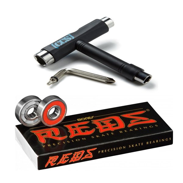 Bones Reds Precision Skate Bearings (Reds + CCS Skateboard Tool)