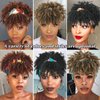 LEOSA Afro Black Headband Wig Short Afro Wigs for Black Women Synthetic Kinky Curly Headband Wig with Bangs for Women Natural Afro Puff with Bangs Turban Wrap-Wig Curly Afro Wig 4inch