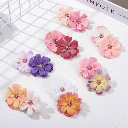 Haomye Flower Hair Clips Hawaiian Hair Pins Boho Floral Hair Barrettes Silk Hair Accessories for Wedding Beach Party 7 PCS (Color)