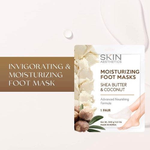 Skin Aesthetics Shea Butter & Coconut Foot Masks Moisturizing Socks - Moisturizes Tired, Dry & Cracked Feet, Exfoliating Hydrating Foot Mask - Cruelty Free Korean Skin Care - All Skin Types - 3 Pairs