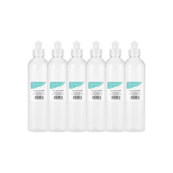 Daylogic Spout Bottle, Refillable Container, Plastic, Translucent, Empty Bottle, Flip Top, For Lotions, Shampoos, Or Other Liquids, Multipurpose & Travel-Friendly, Mess-Free, 8 oz., 6 Count