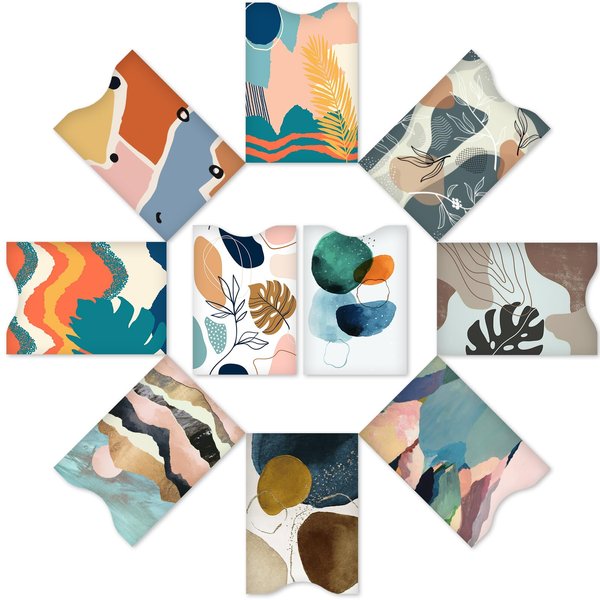 DEEZOMO RFID Blocking Sleeves (10 RFID Blocking Sleeves, 10 Unique Designs) Identity Theft Protection Travel Case Set (Abstract Style