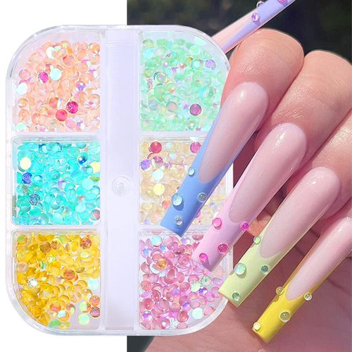 Aurora Mermaid 3D Bubble Beads Nail Charms Jewelry,6 Grids Mixed Color Crystal Gems Nail Art Decoration Acrylic Nails Flatback Rhinestones for Nails DIY Accessories Nail Supplies