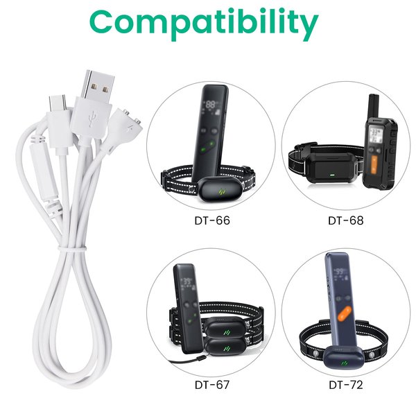 2-Pack Charger Replacement for Delupet and Compatible with Yawpet Dog Training Collar, 2-in-1 Magnetic Charging and USB C Cable, Shock Collar Charging Cord, White