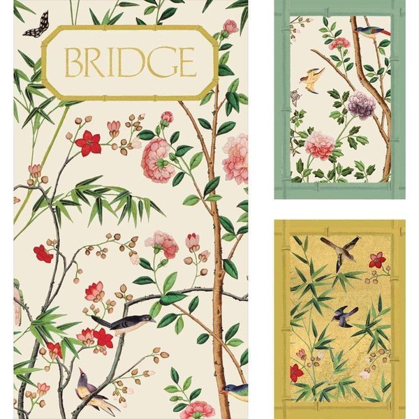 Caspari Chinese Wallpaper Bridge Gift Set in Blue, 2 Playing Card Decks & 2 Score Pads