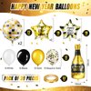 Hanaive 40 Pack 2025 Happy New Year Party Decorations Big 3D New Year Balloons Set Black Gold Happy New Year Banner Champagne Bottle Star Disco Ball Balloon Round Foil Balloons Gift for New Year Party