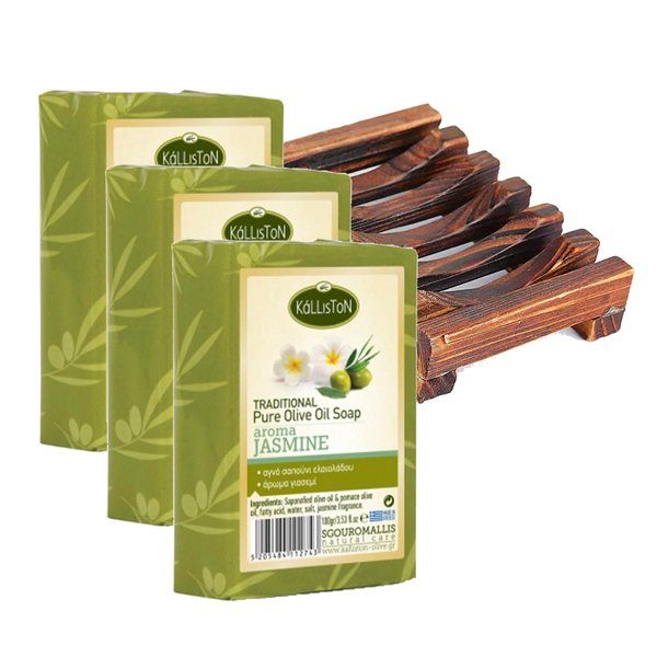 Kalliston, Pure Jasmine Extract Olive Oil Soap, Cruelty Free, Product of Greece, 100 gram each Soap Bar, Pack of 4
