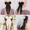 WLLHYF Big Bow Barrettes 2 Pieces Soft Silky Satin Hair Clip Long Tail French Ribbon Hair Pins Metal Bowknot Clips 90's Accessories for Party Valentine's Day Women Girl (Black+Beige)