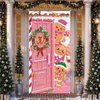 Pink Christmas Door Cover Gingerbread Door Banner Decorations Gingerbread Man Christmas Wreath Front Door Cover Peppermint Candy Cane for Xmas New Year Holiday Candy Party Cute House Supplies Decor