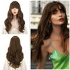 SOFEIYAN Ombre Wig with Bangs Long Curly Wavy Synthetic Wigs for Women Brown Hair Wig Heat Resistant Colorful Natural Wavy Wigs Daily Party Wigs 24 Inches Brown