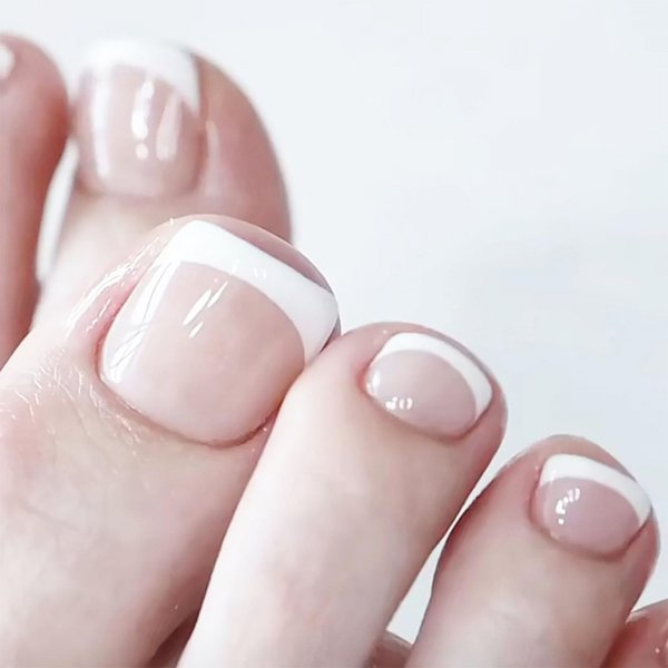 White French Tips Toenails Press on Toenails: Short Square Fake Toe Nails Kit: Full Cover False Toe Nails Glossy Acrylic Glue Stick on Toenails for Women - 24Pcs