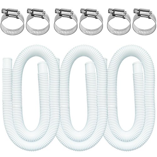 Pool Hoses for Above Ground Pools, 3 Pack 1.25 x 59 Inch Pool Filter Pump Hoses, Compatible with Intex Pool Filter Pump 607, 637 With 6 Metal Clamps (3)