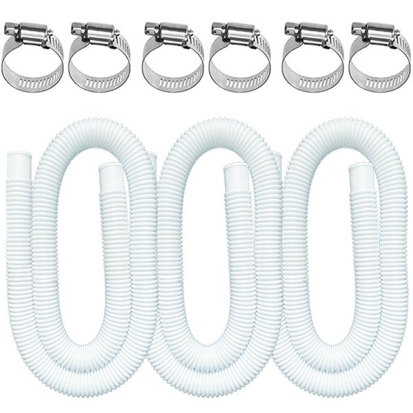 Pool Hoses for Above Ground Pools, 3 Pack 1.25 x 59 Inch Pool Filter Pump Hoses, Compatible with Intex Pool Filter Pump 607, 637 With 6 Metal Clamps (3)