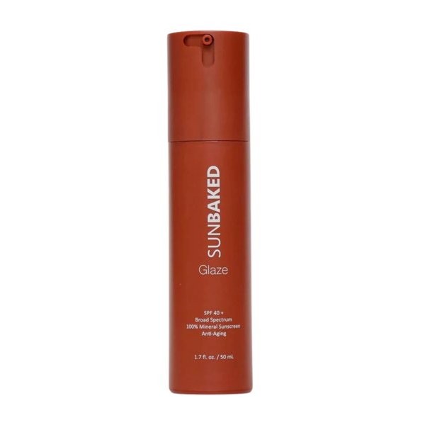 Sunbaked Glaze Anti Aging Mineral Sunscreen with Squalene & Hyaluronic Acid | SPF 40+ Face & Body Sun Lotion Zinc Oxide, Moisturizes | Defends Against 98% of UV | Blocks HEV, Green Tea Extracts 1.7 Oz