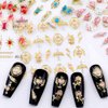 Dornail 6 Sheets 5D Crystal Soft Glue Embossed Nail Stickers,Flame Heart Nail Art Stickers Pink Feather Stereoscopic Nail Decals Diamond Flower Sun Gold Metal Line DIY Nail Design Nail Art Decoration