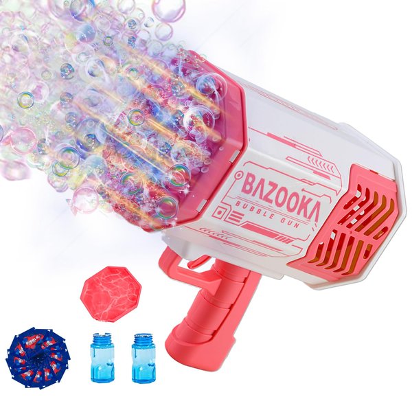 Petrella Bubble Gun Bazooka Bubble Machine Gun 69 Hole Bubble Blaster Blower with Colored Lights Gifts for Kids Adults Outdoor TIK Tok Toys for Wedding Birthday Party Pink