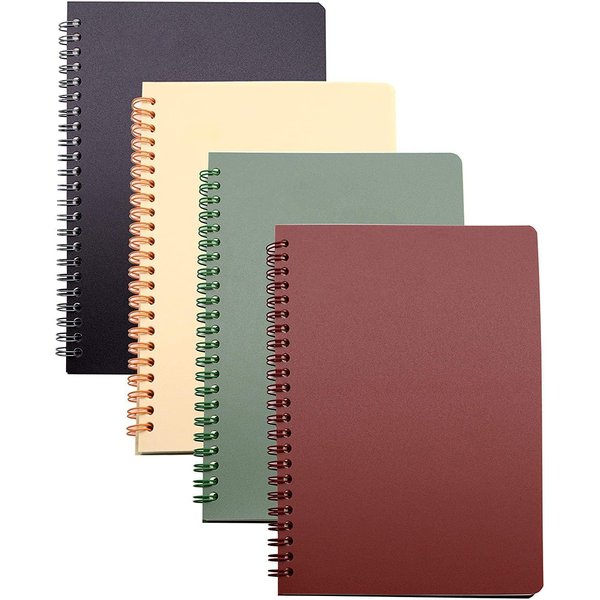 Yansanido Aesthetic Spiral Notebook, 4 Pcs A5 Thick Plastic Hardcover 8mm Ruled 4 Color 80 Sheets -160 Pages Journals for Study and Notes (Ruled-4pcs Wine Red,Black,Dark Green,Beige, A5)