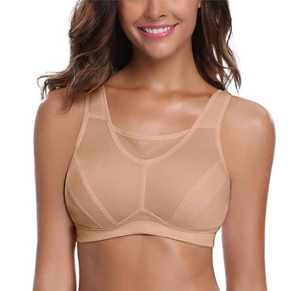 Wingslove Women's High Impact Sports Bra Full Coverage Wirefree Non Padded Workout Bra Plus Size(Nude,40D)