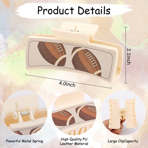 Hapdoo Football Hair Clips, Leather Square Hair Clips Western Accessories for Cowgirl, 4” Western Hair Clips Set Country Stuff Gifts for Women Girls