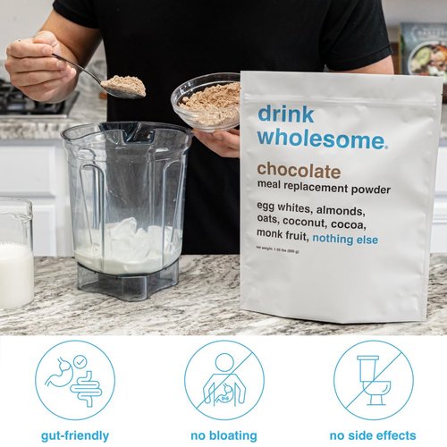Drink Wholesome Chocolate Meal Replacement Powder | For Sensitive Stomachs | Easy to Digest | Gut Friendly | No Bloating | Dairy Free Meal Replacement | Lactose Free Meal Replacement | 1.95 lb