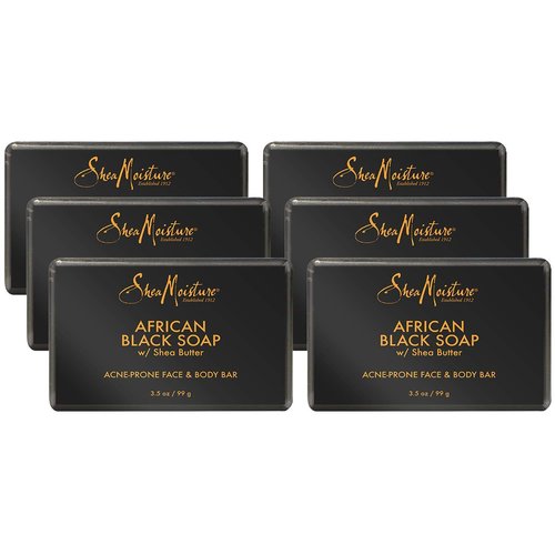 SheaMoisture African Black Soap with Shea Butter, Skin Care, Acne Prone Skin, African Black Soap Face Wash, Shea Moisture Soap, Authentic African Black Soap Bar for Face and Body (6 Pack – 3.5 Oz Ea)