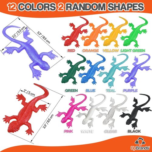UpBrands 72 Super Stretchy Lizards Toys 3 Inches Bulk Set, 12 Colors, Kit for Birthday Party Favors for Kids, Goodie Bags, Easter Egg Basket Stuffers, Pinata Filler, Small Students Rewards