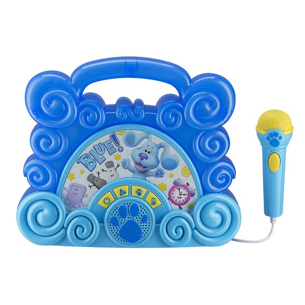 eKids Blues Clues Toy Sing Along Boombox for Kids, Musical Toy for Toddlers, Kids Boombox with Microphone and Built-in Music, Connects to Mp3 Player Aux in Audio Device
